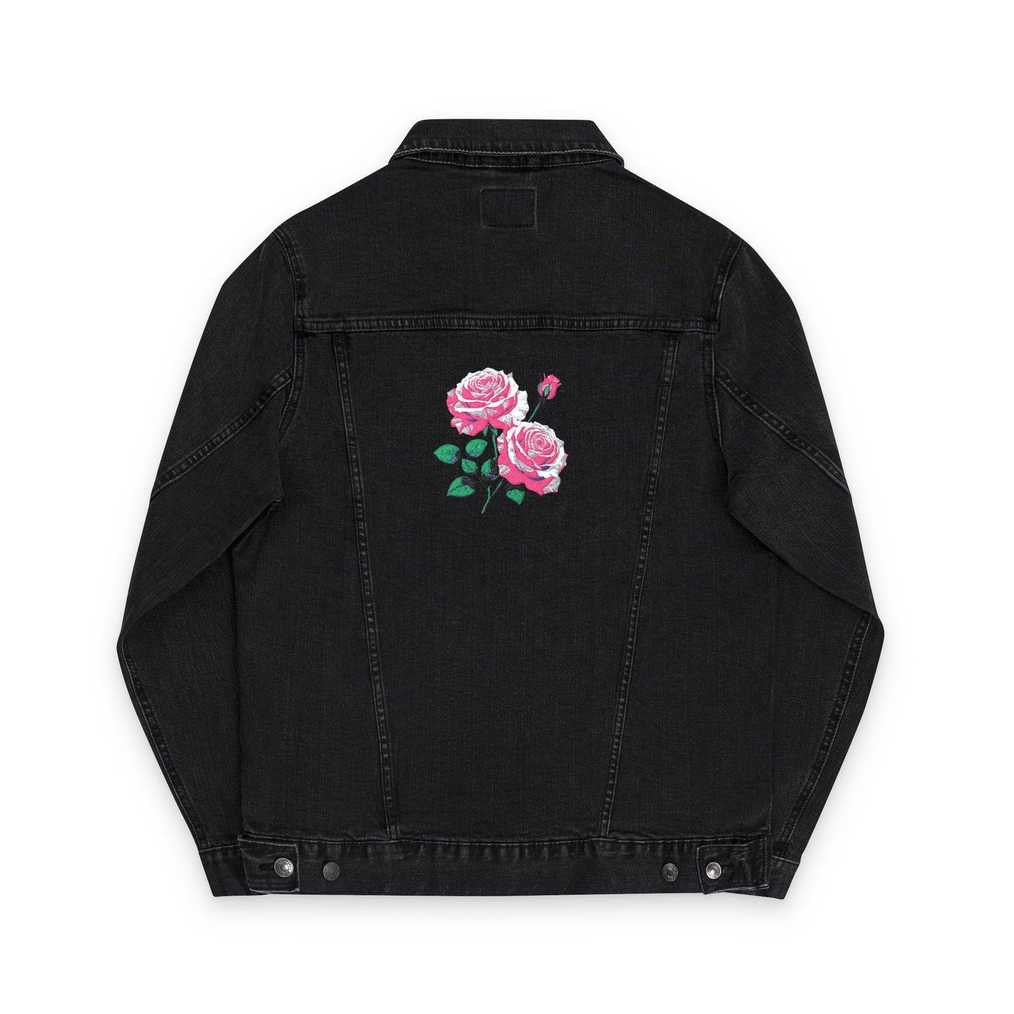 Embroidered Unisex Denim Jacket with Red Roses