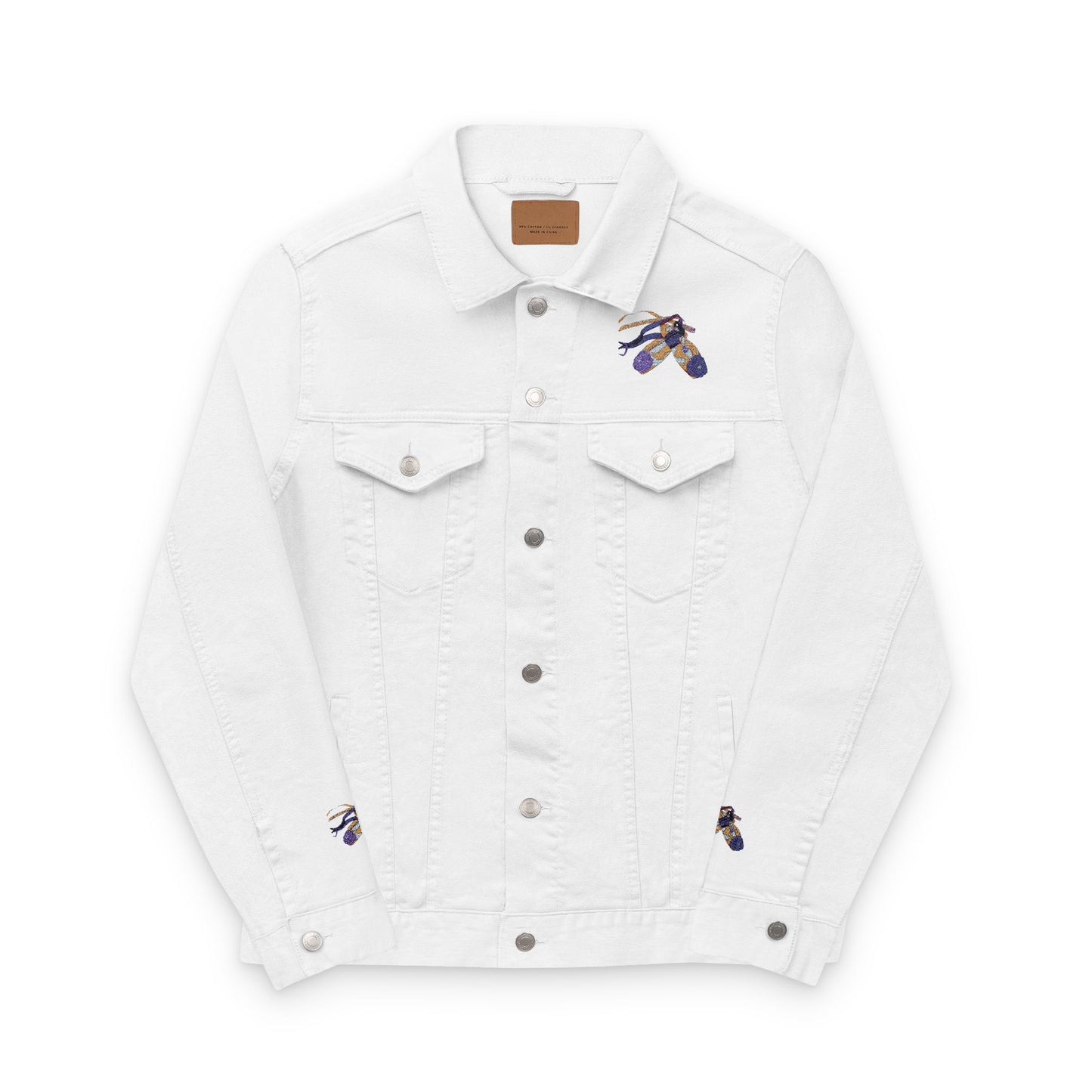 Embroidered Unisex Denim Jacket with Denim Blossoms Pointe Shoes