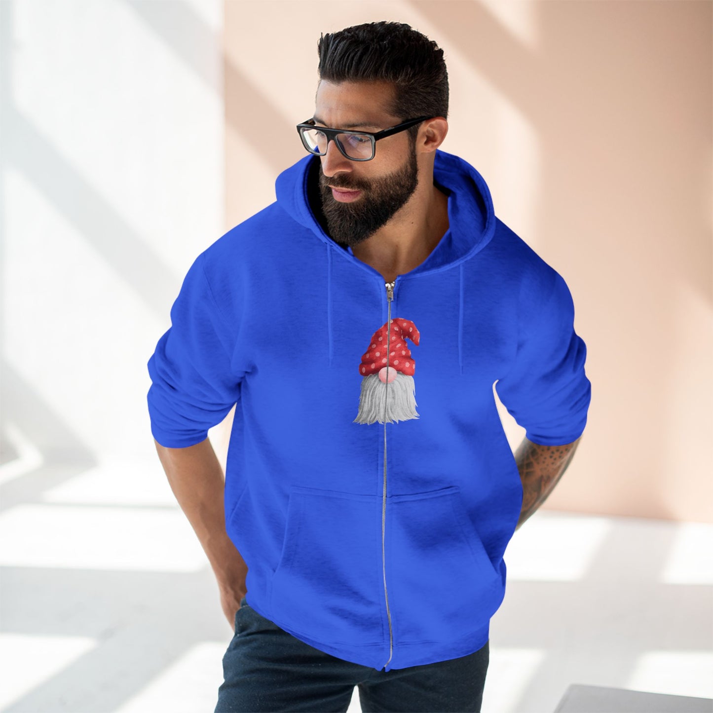 Zip Hoodie ~ Gnome with Red Polka Dot Hat