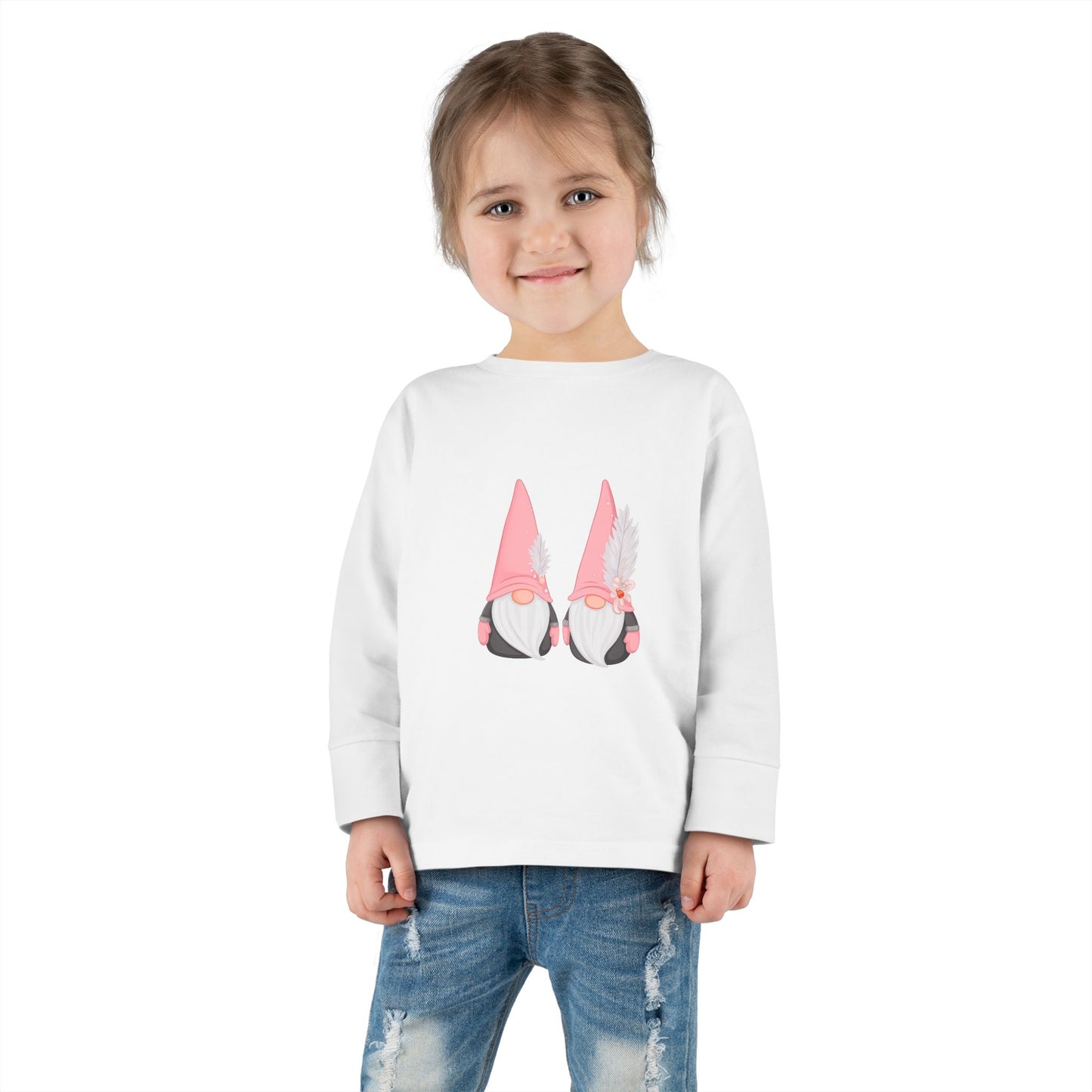 Cute Toddler Long Sleeve Tee ~ Pink Hatted Gnomes