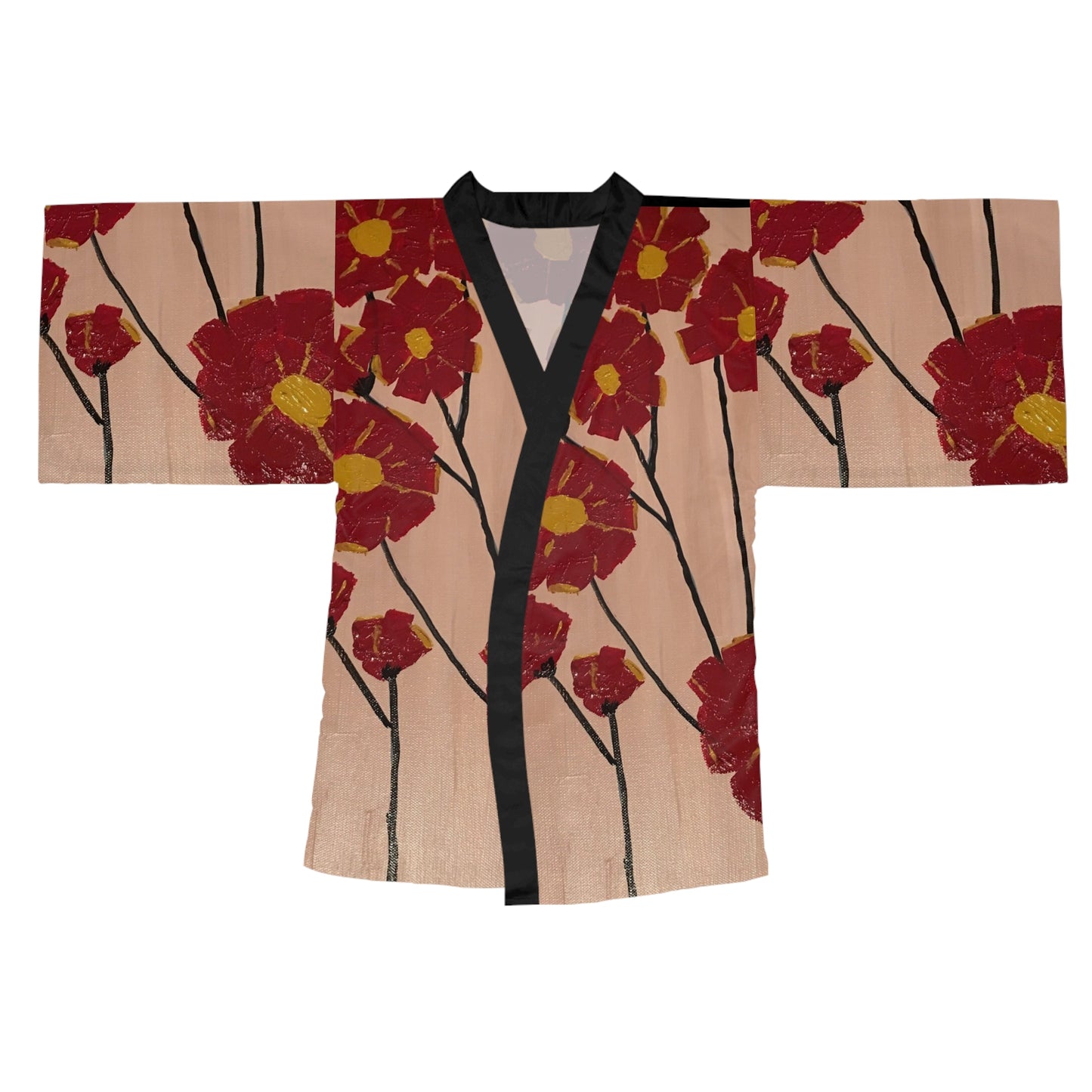 Kimono Robe-Red Origami Rose Design
