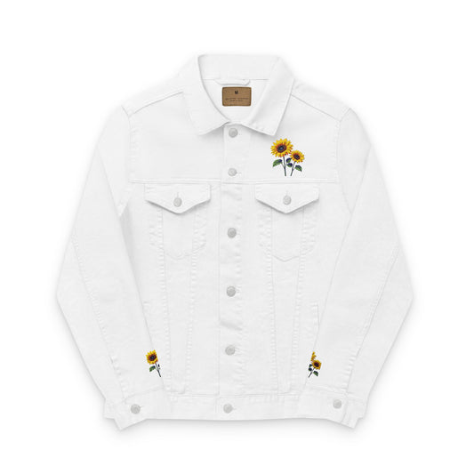 Embroidered Unisex Denim Jacket with Sunflowers