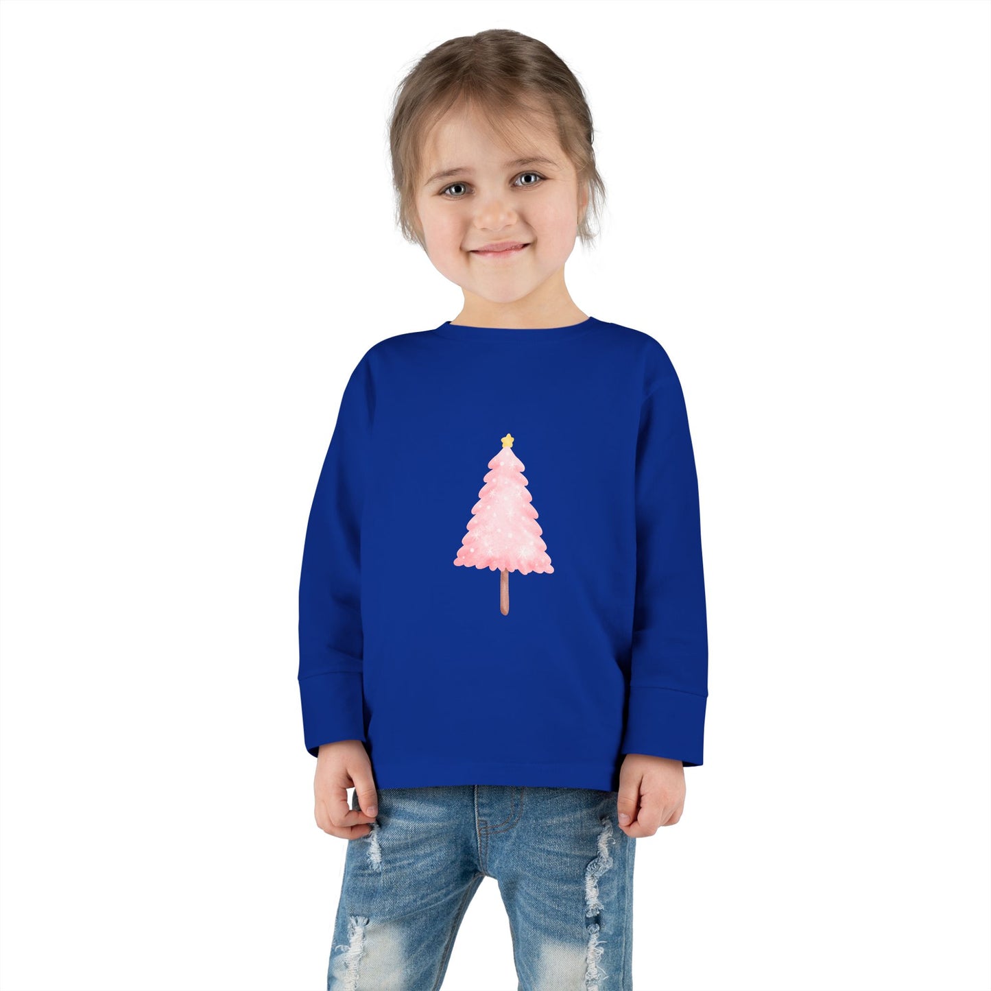 Cute Toddler Long Sleeve Tee ~ Pink Watercolor Christmas Tree
