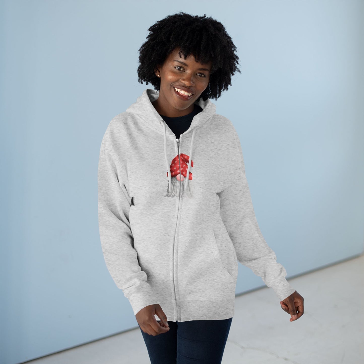 Zip Hoodie ~ Gnome with Red Polka Dot Hat