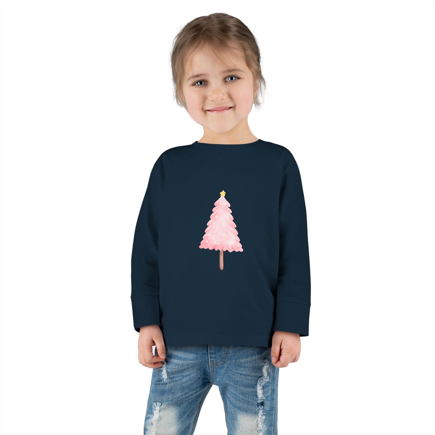 Cute Toddler Long Sleeve Tee ~ Pink Watercolor Christmas Tree