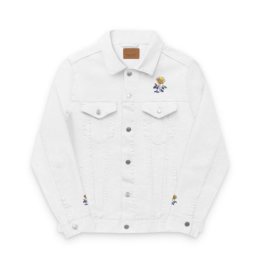 Embroidered Unisex Denim Jacket with Yellow Rose
