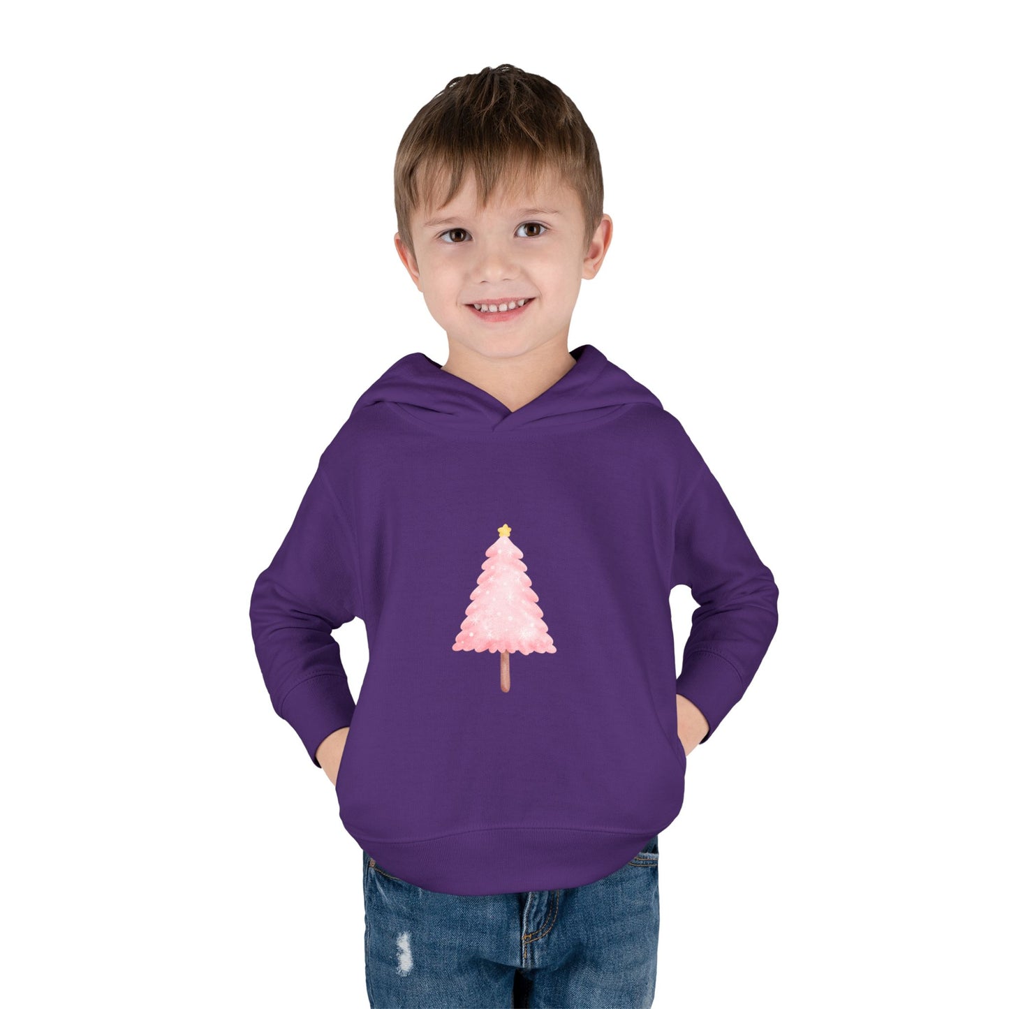 Toddler Hoodie ~ Pink Christmas Tree & Jolly Santa