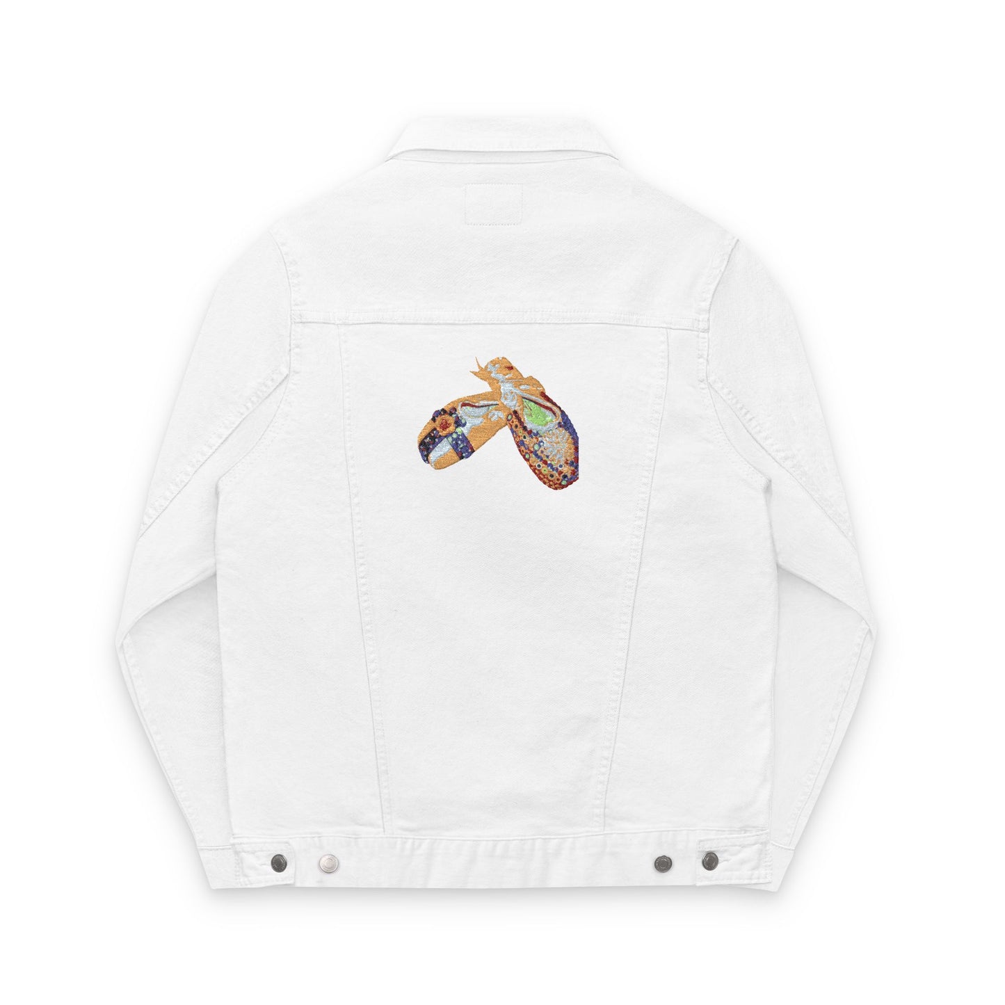 Embroidered Unisex Denim Jacket with Bejeweled Beauties Pointe Shoes