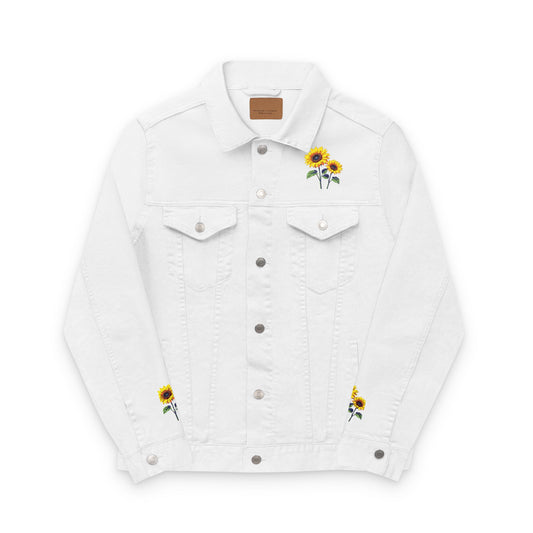 Embroidered Unisex Denim Jacket with Sunflowers