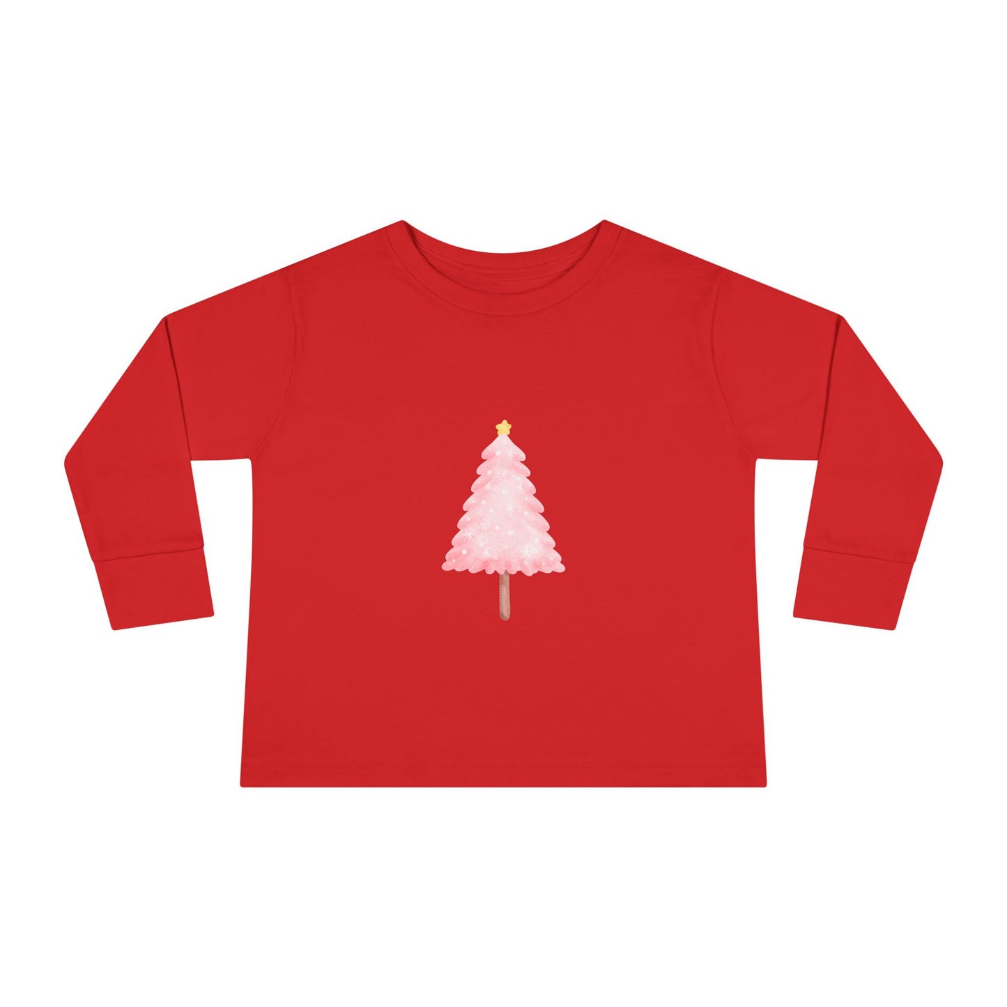 Cute Toddler Long Sleeve Tee ~ Pink Watercolor Christmas Tree