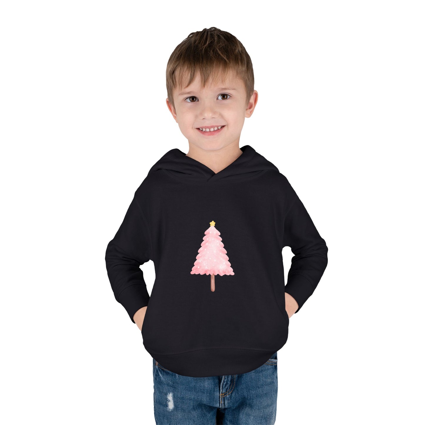 Toddler Hoodie ~ Pink Christmas Tree & Jolly Santa