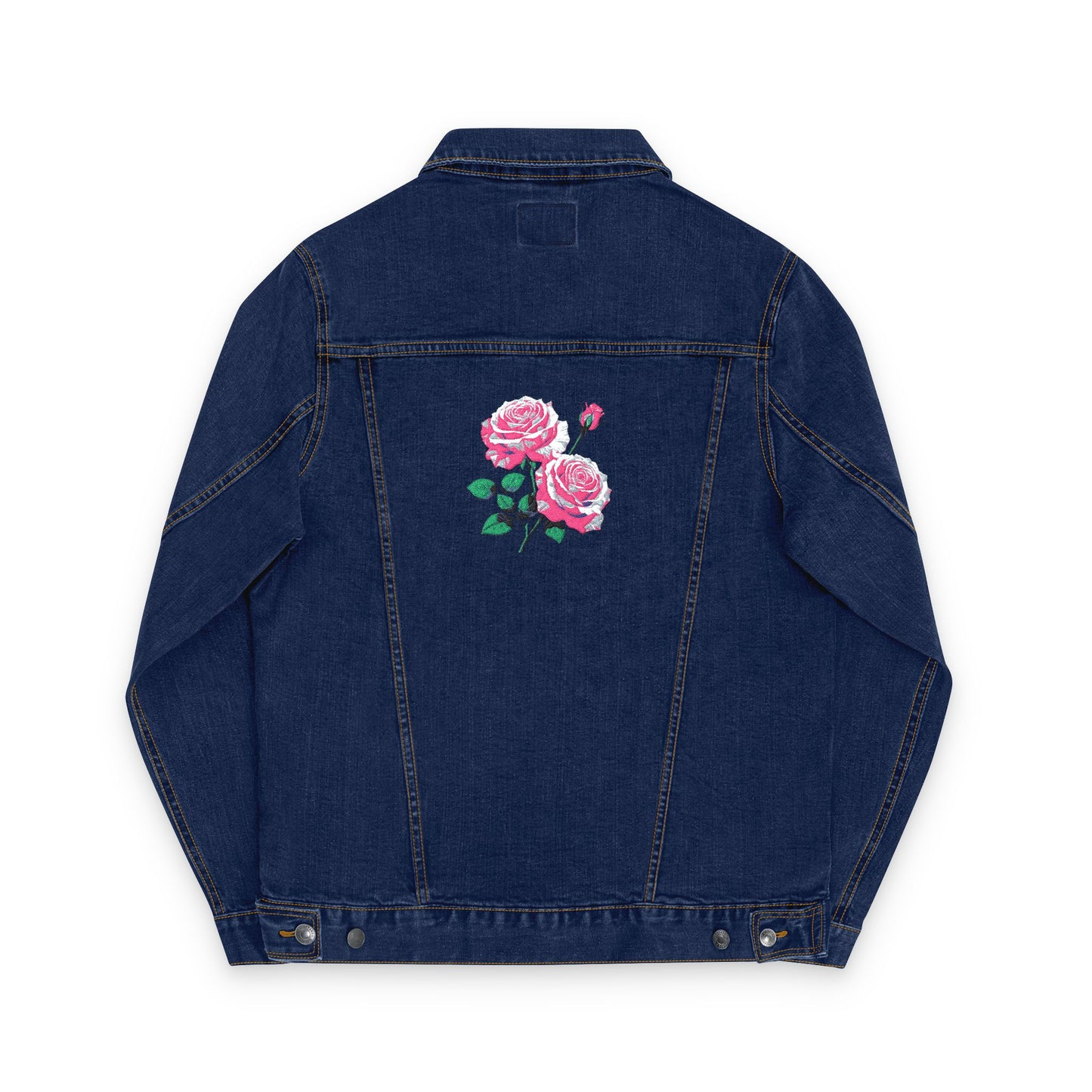 Embroidered Unisex Denim Jacket with Red Roses