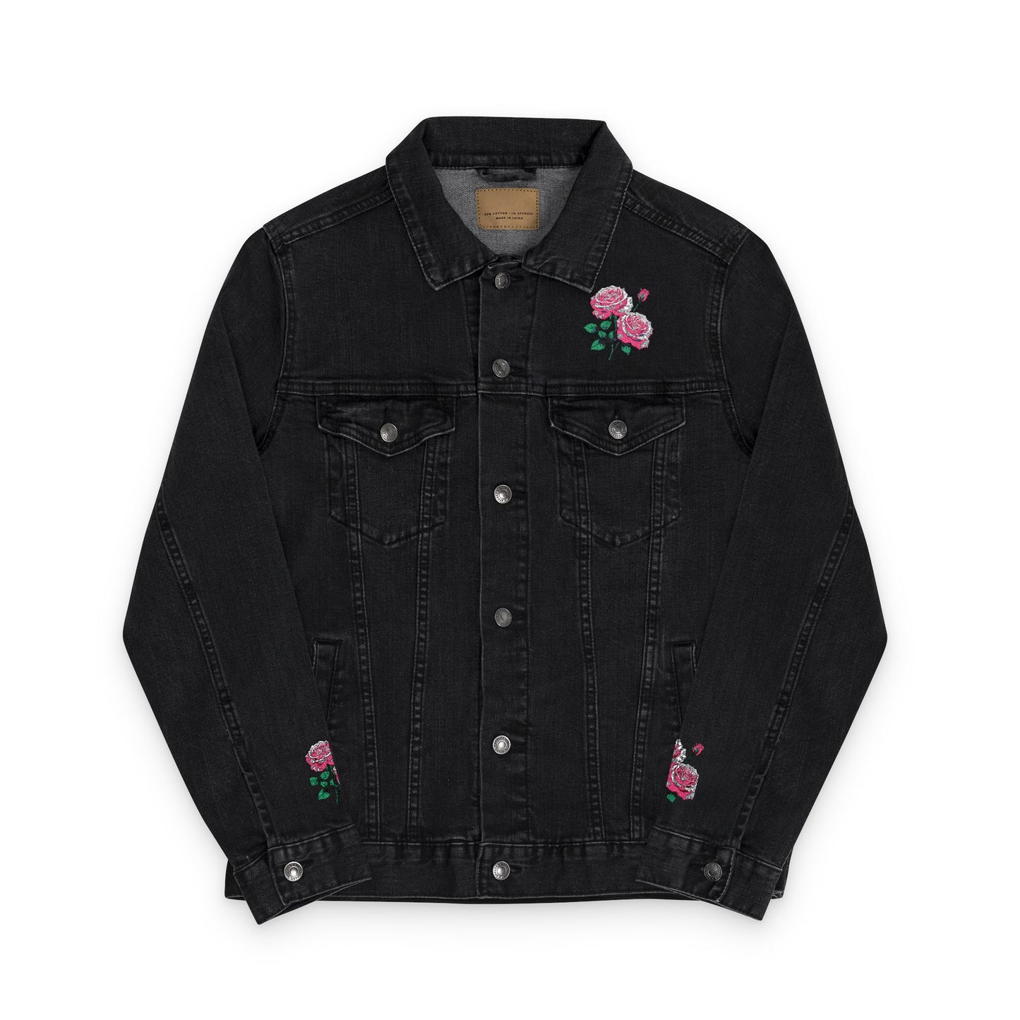 Embroidered Unisex Denim Jacket with Red Roses
