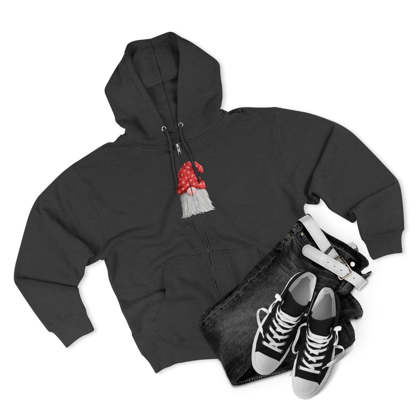 Zip Hoodie ~ Gnome with Red Polka Dot Hat