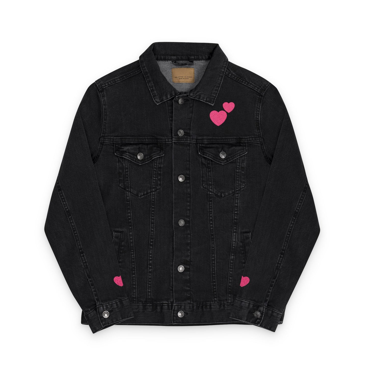 Embroidered Denim Jacket with 2 Hearts Design