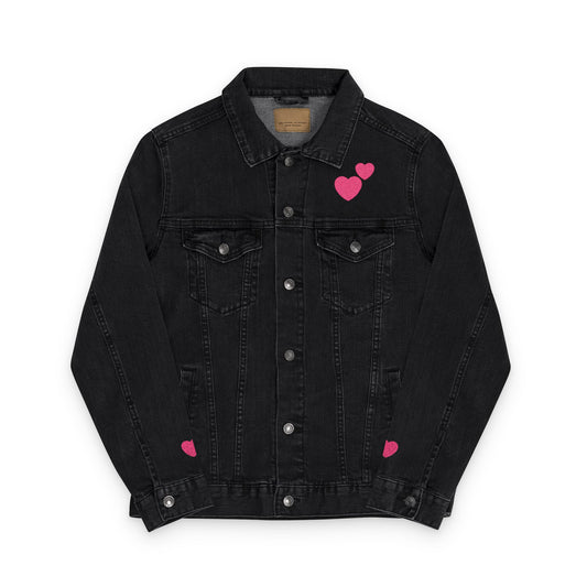 Embroidered Denim Jacket with 2 Hearts Design