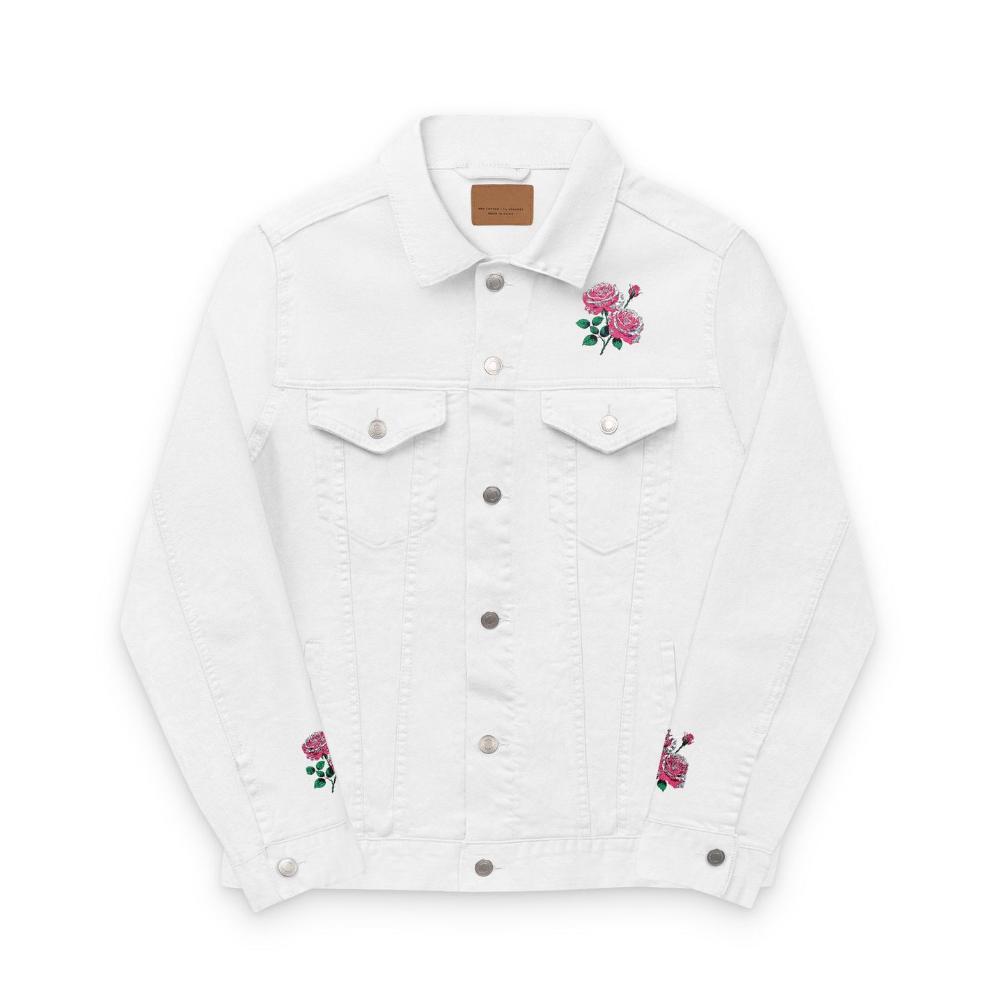 Embroidered Unisex Denim Jacket with Red Roses
