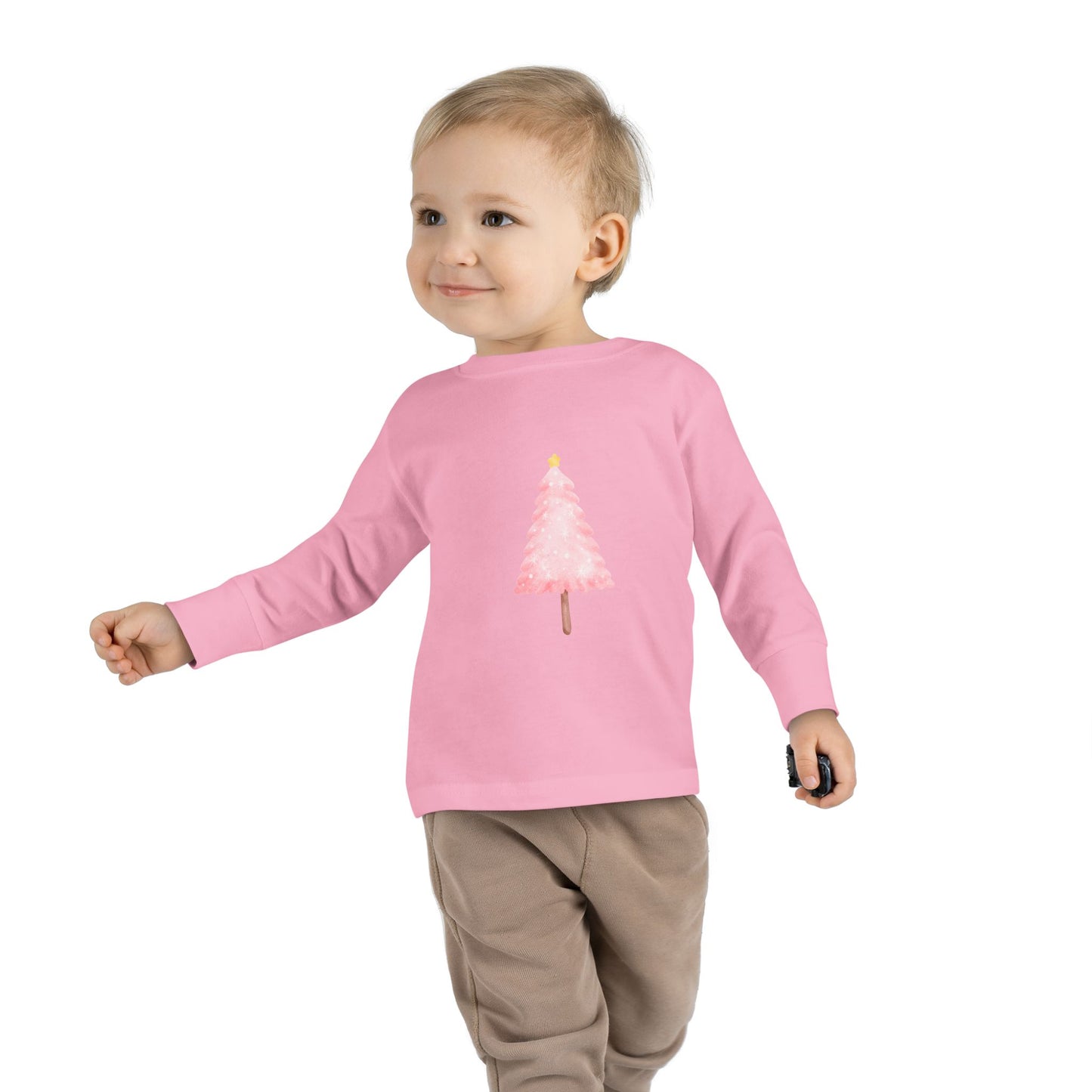 Cute Toddler Long Sleeve Tee ~ Pink Watercolor Christmas Tree