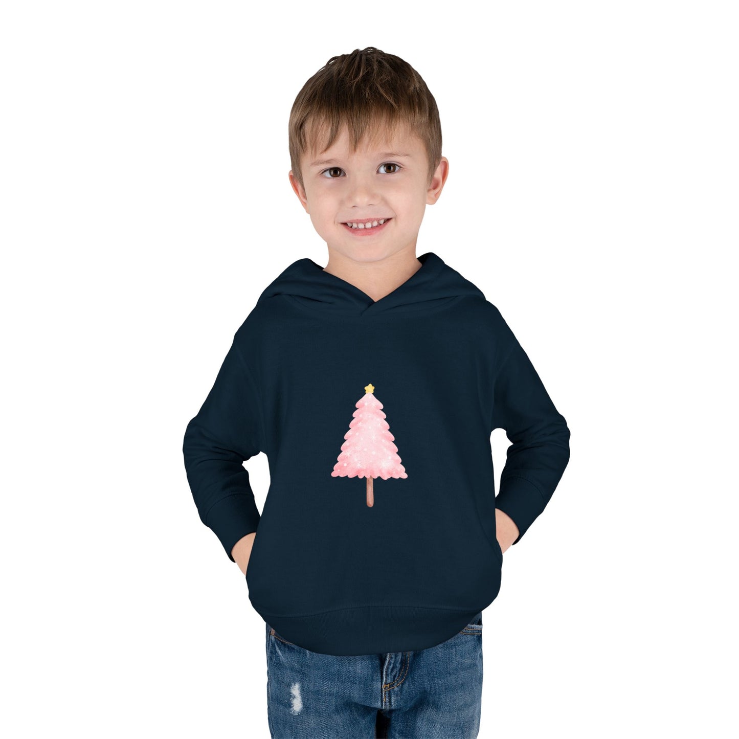 Toddler Hoodie ~ Pink Christmas Tree & Jolly Santa
