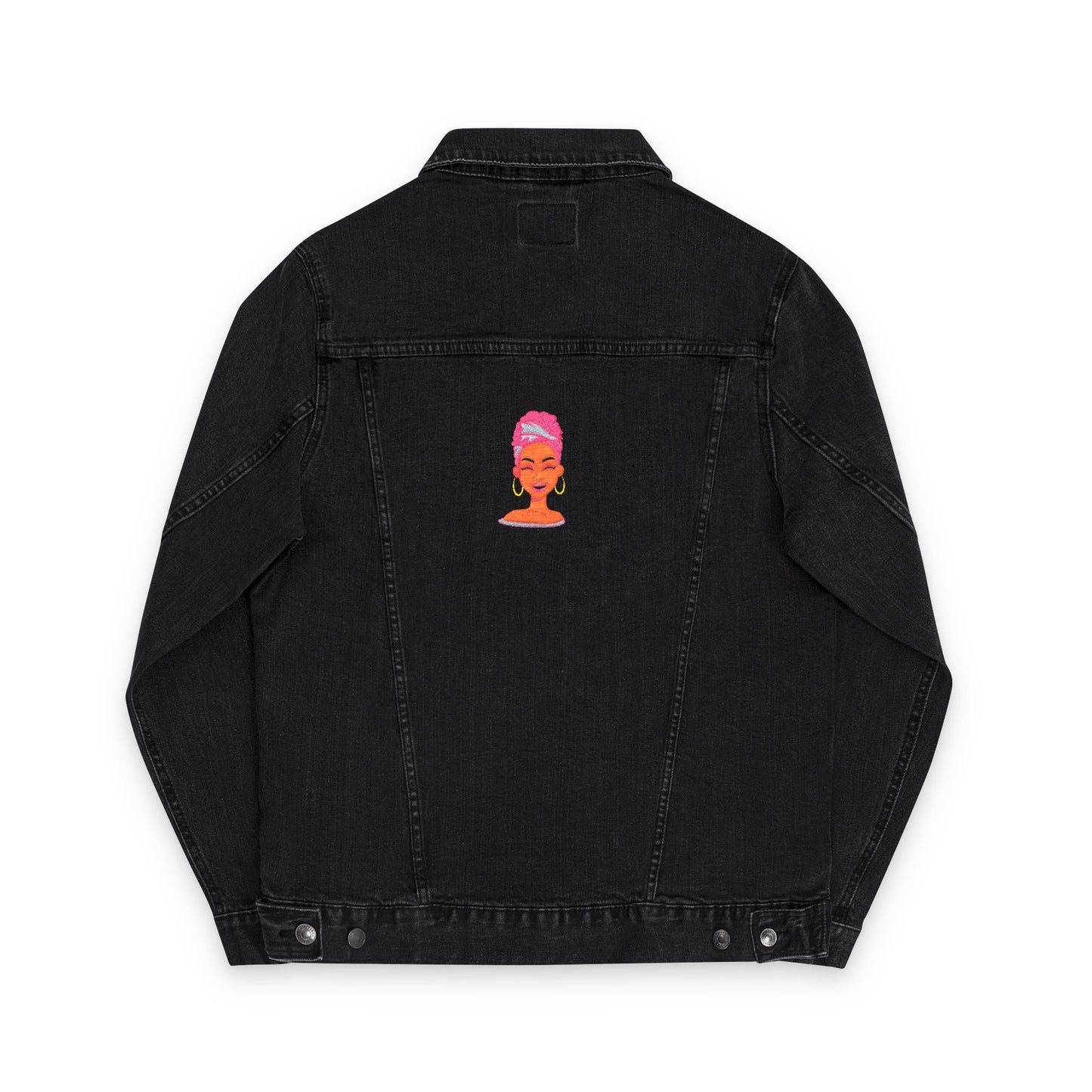 Embroidered Denim Jacket with Beautiful Black Girl Design