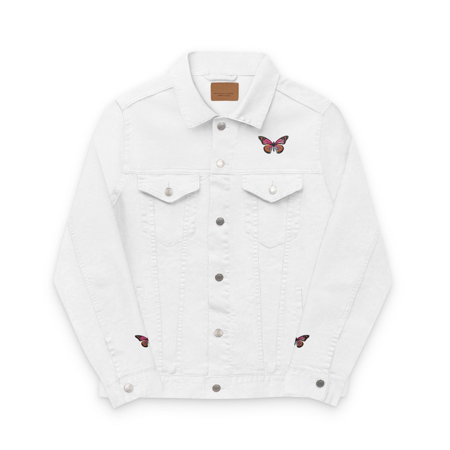 Embroidered Denim Jacket with Butterfly Design