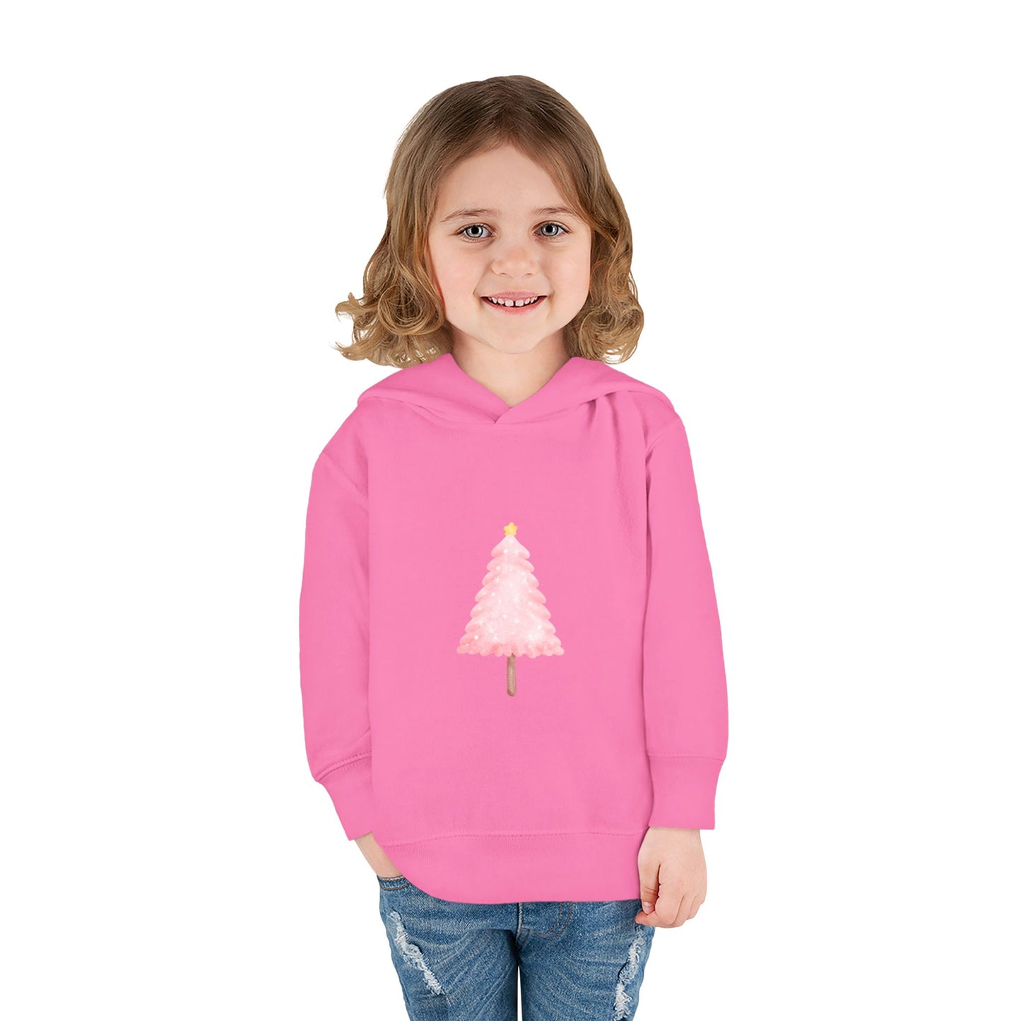 Toddler Hoodie ~ Pink Christmas Tree & Jolly Santa