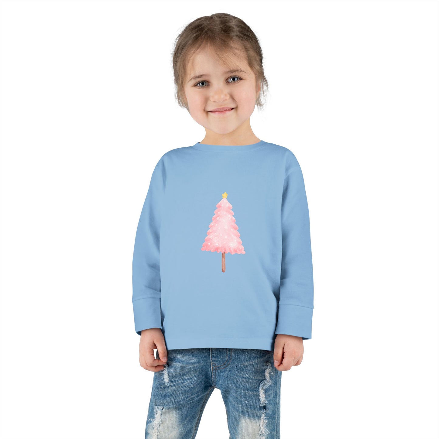 Cute Toddler Long Sleeve Tee ~ Pink Watercolor Christmas Tree