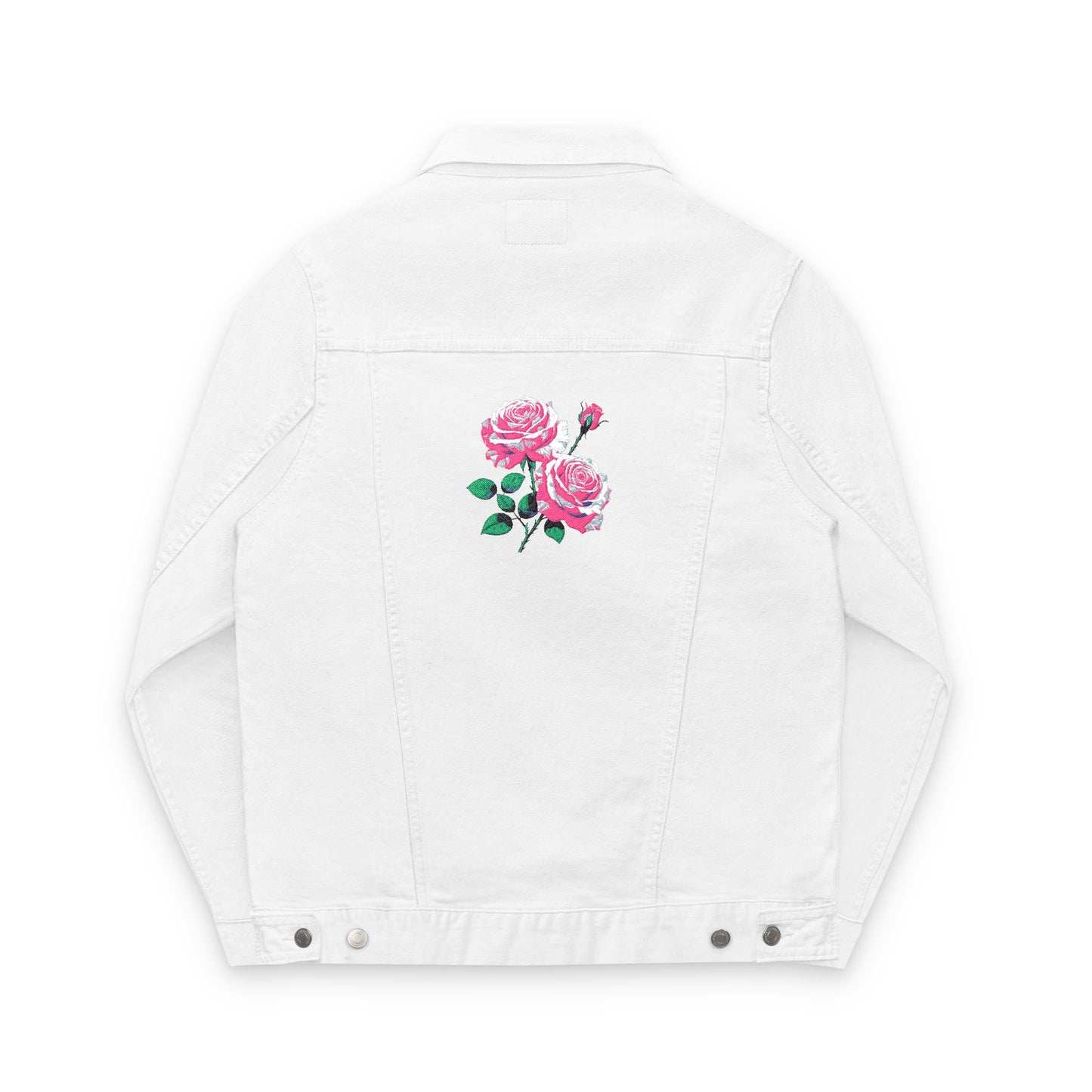 Embroidered Unisex Denim Jacket with Red Roses