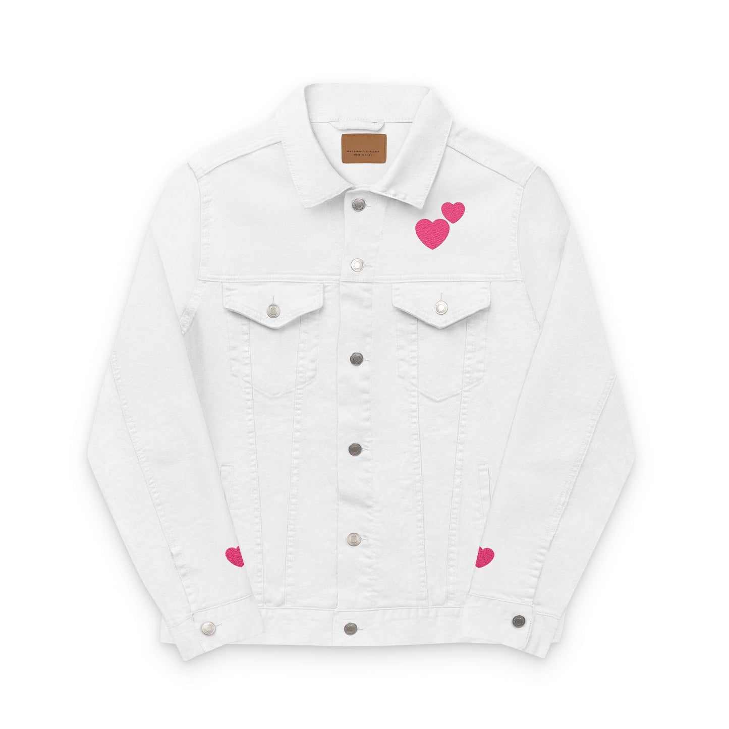 Embroidered Denim Jacket with 2 Hearts Design