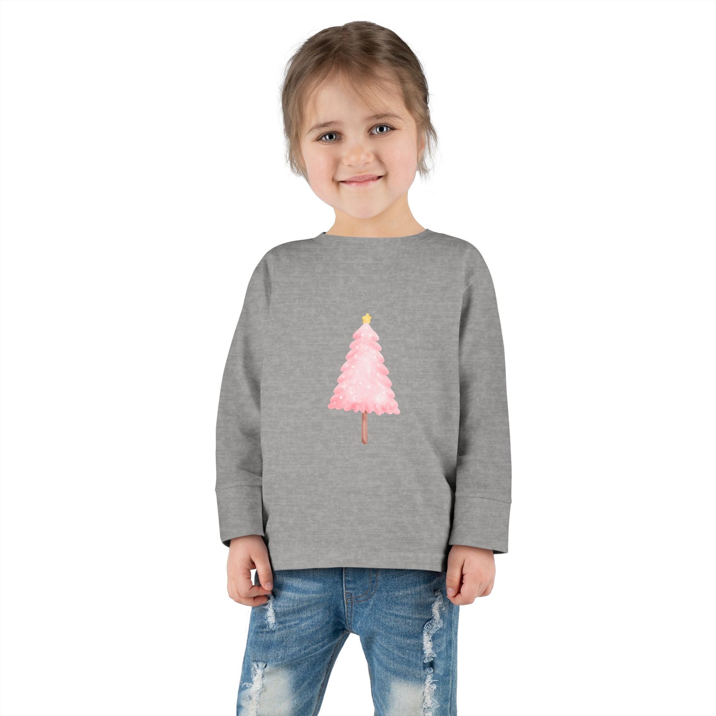 Cute Toddler Long Sleeve Tee ~ Pink Watercolor Christmas Tree