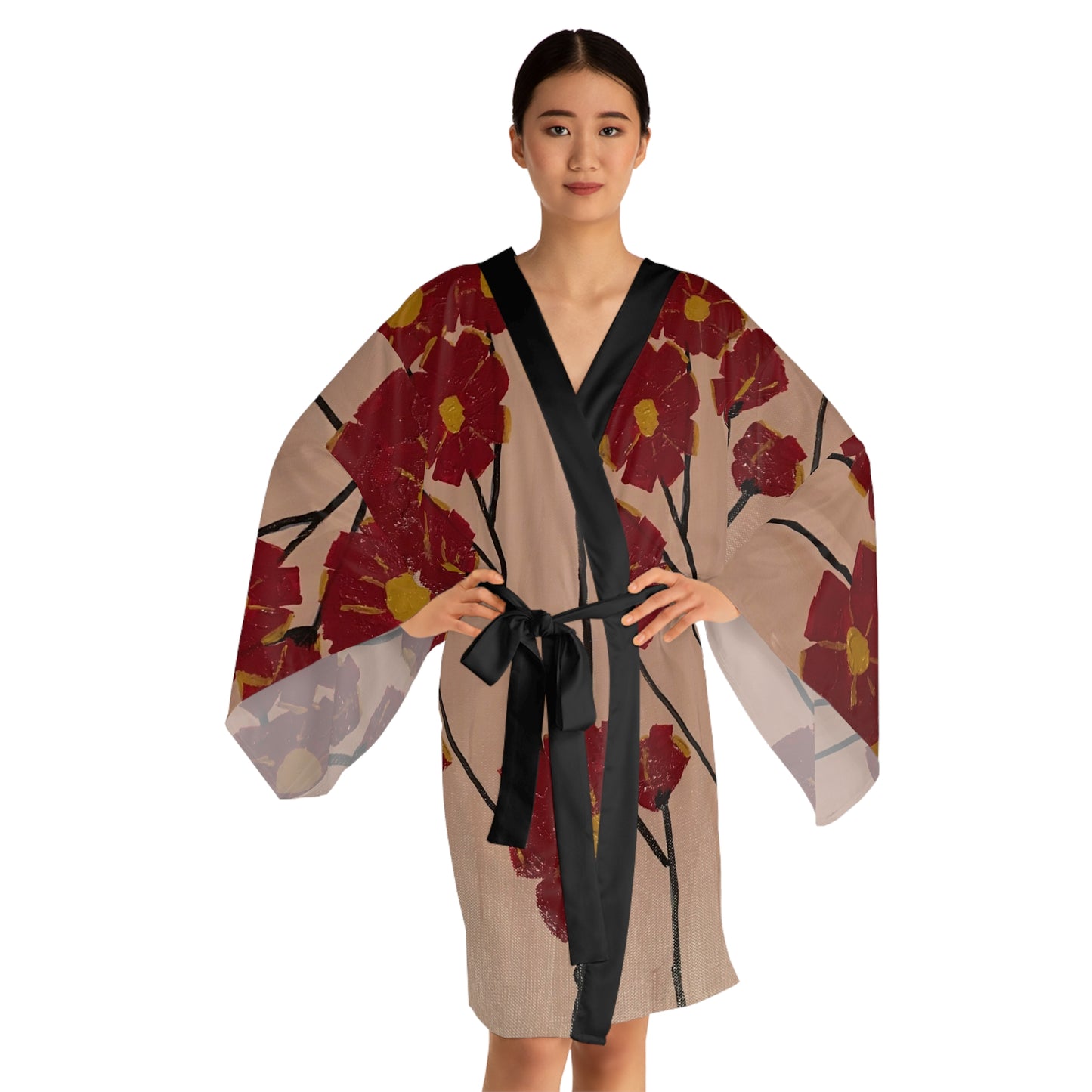 Kimono Robe-Red Origami Rose