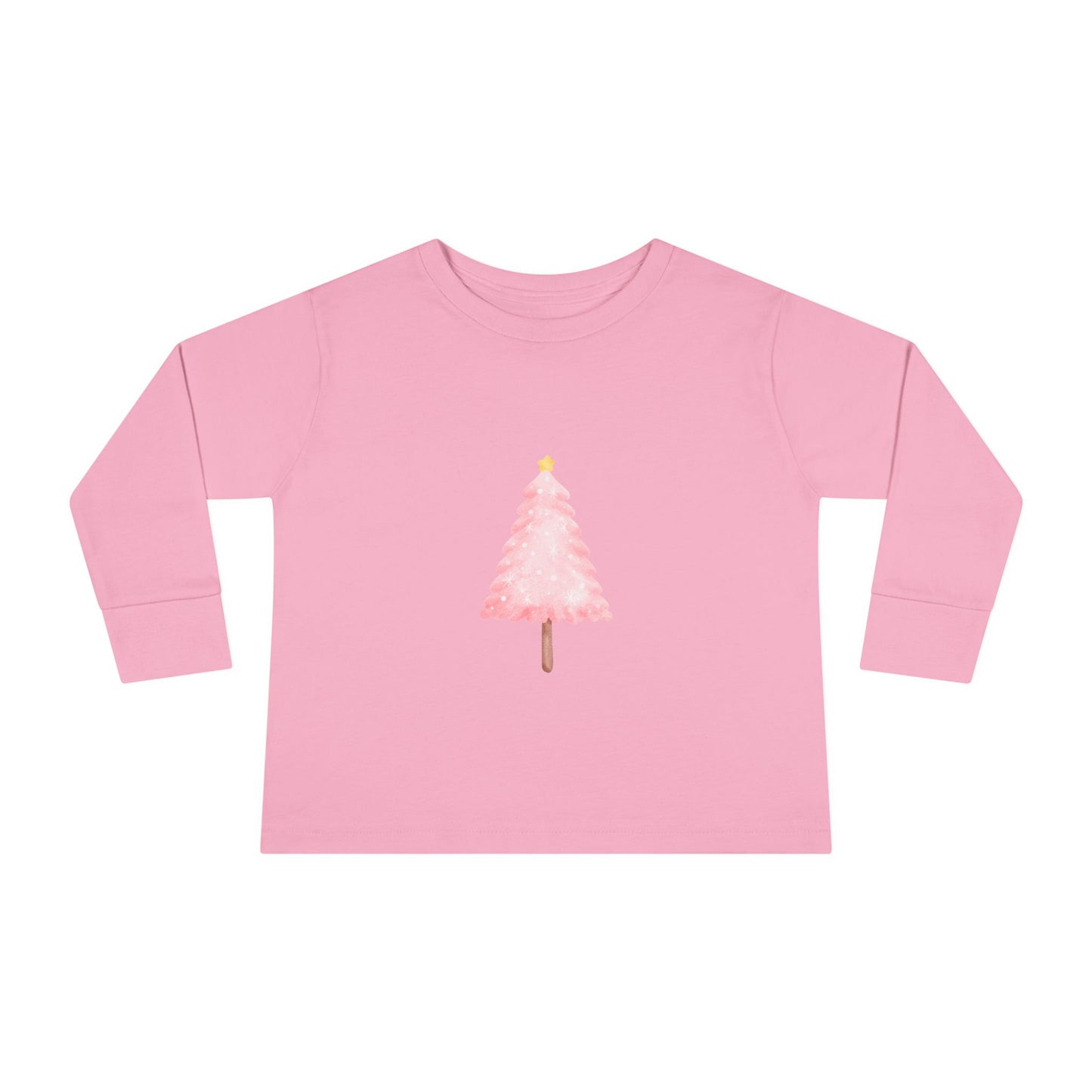 Cute Toddler Long Sleeve Tee ~ Pink Watercolor Christmas Tree