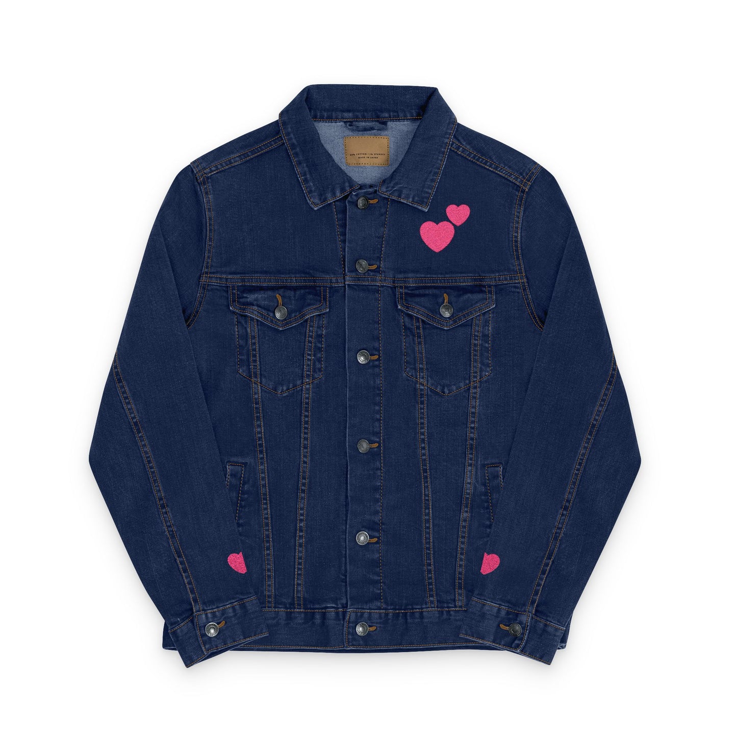 Embroidered Denim Jacket with 2 Hearts Design