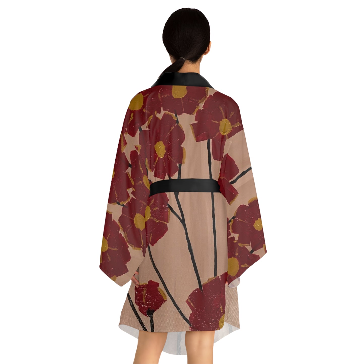 Kimono Robe-Red Origami Rose Design