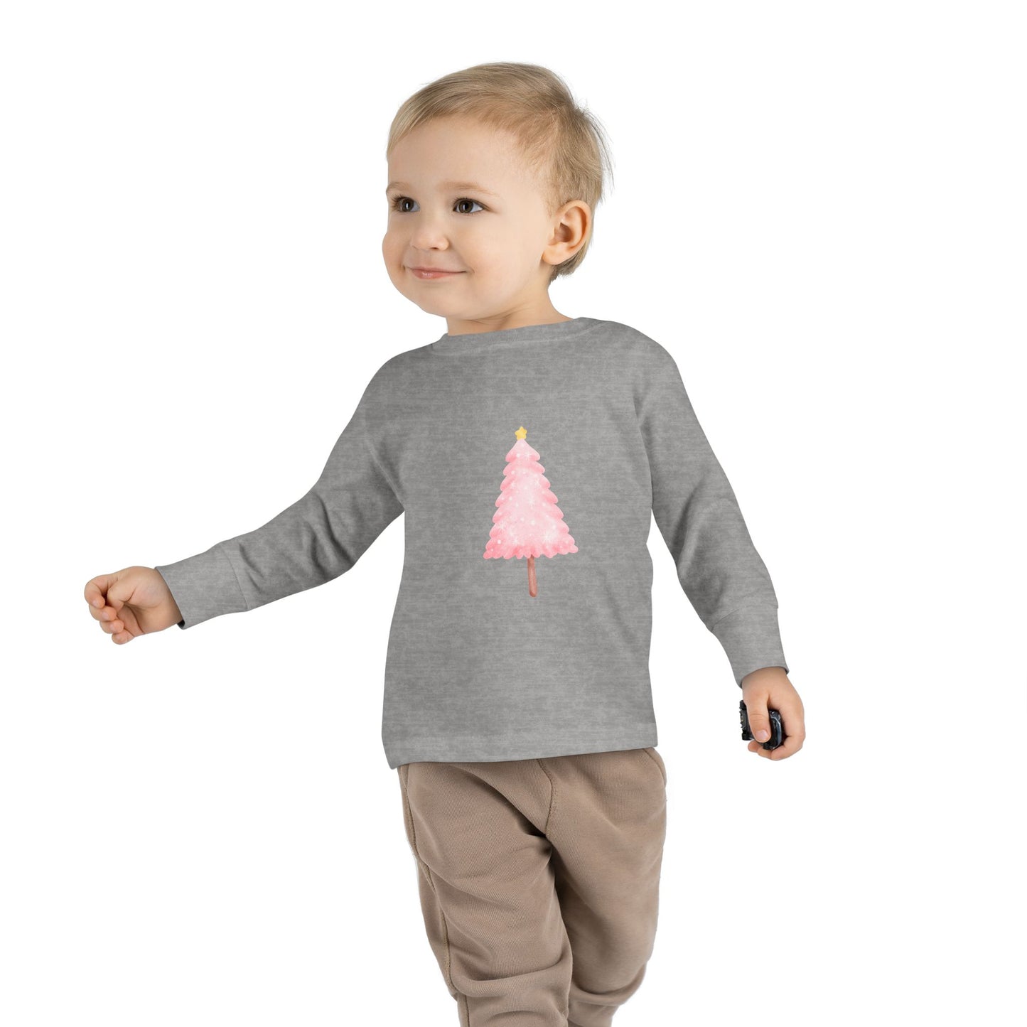Cute Toddler Long Sleeve Tee ~ Pink Watercolor Christmas Tree