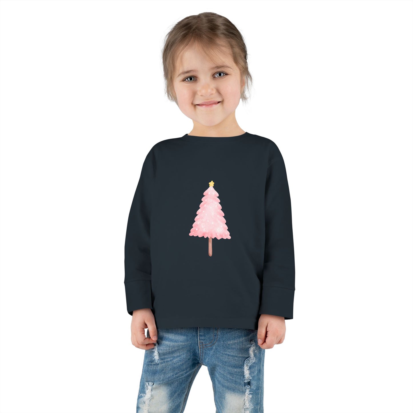 Cute Toddler Long Sleeve Tee ~ Pink Watercolor Christmas Tree