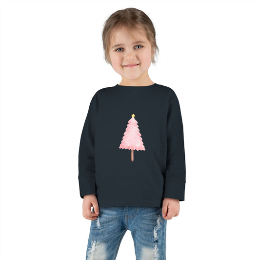 Cute Toddler Long Sleeve Tee ~ Pink Watercolor Christmas Tree