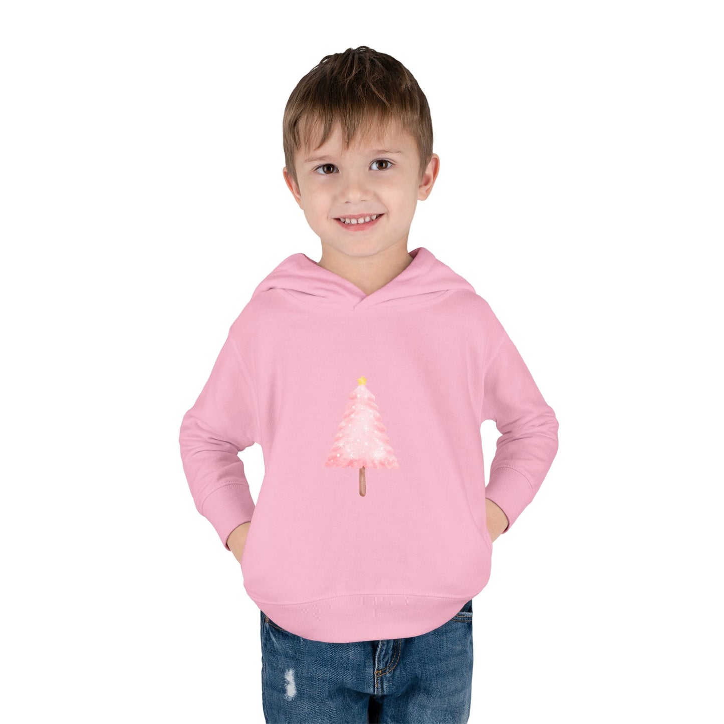 Toddler Hoodie ~ Pink Christmas Tree & Jolly Santa