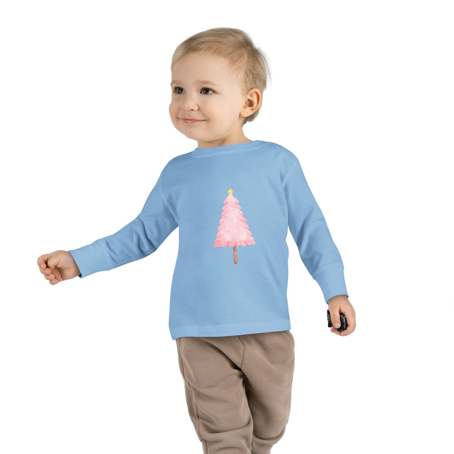 Cute Toddler Long Sleeve Tee ~ Pink Watercolor Christmas Tree
