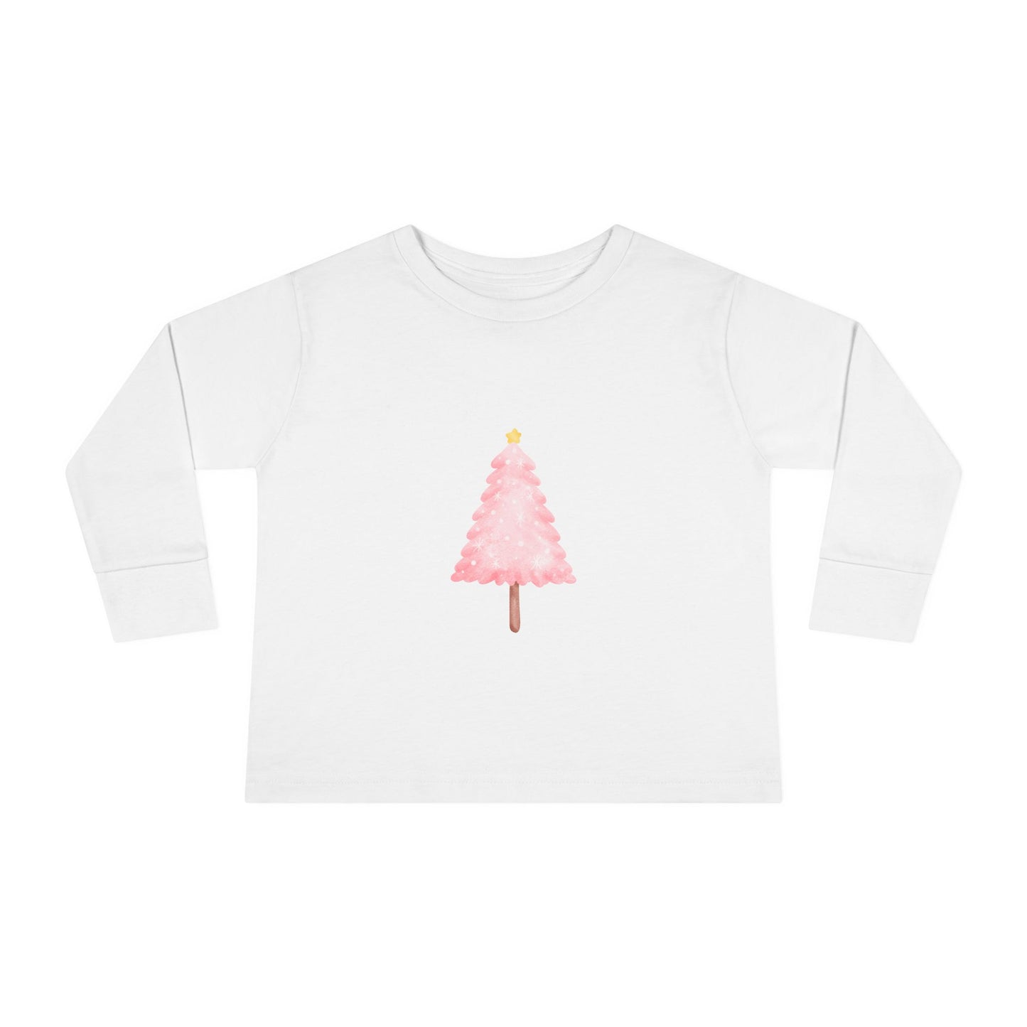 Cute Toddler Long Sleeve Tee ~ Pink Watercolor Christmas Tree