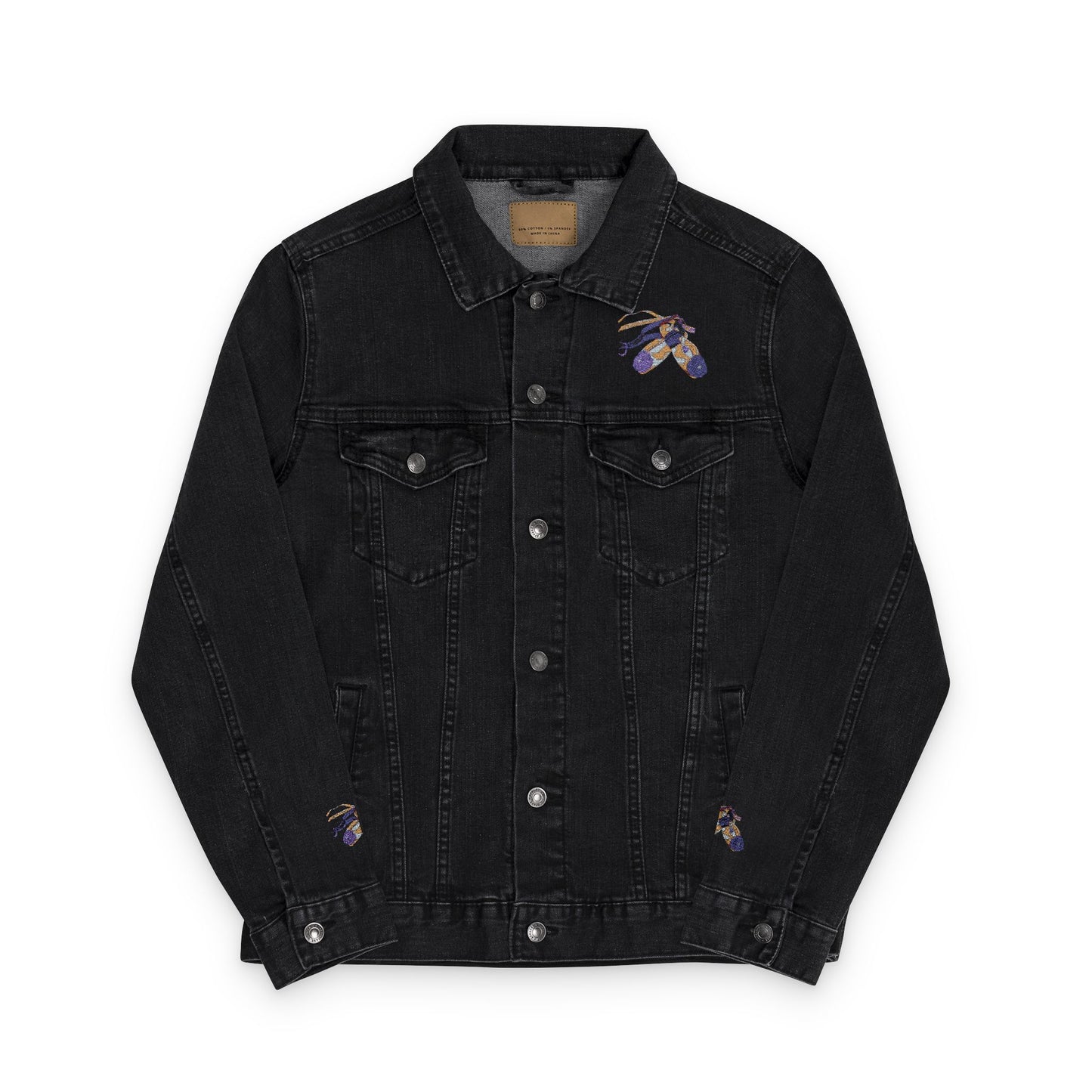 Embroidered Unisex Denim Jacket with Denim Blossoms Pointe Shoes
