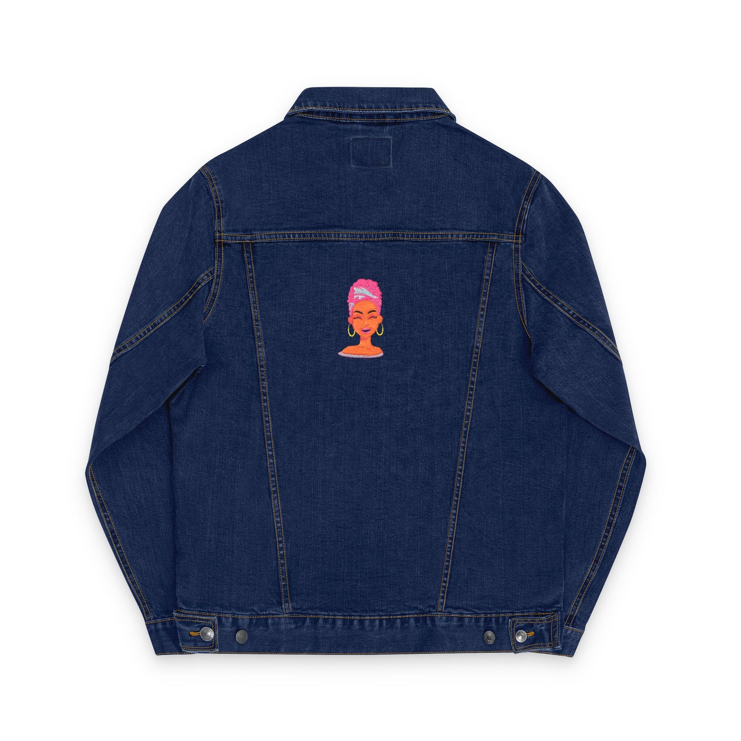 Embroidered Denim Jacket with Beautiful Black Girl Design