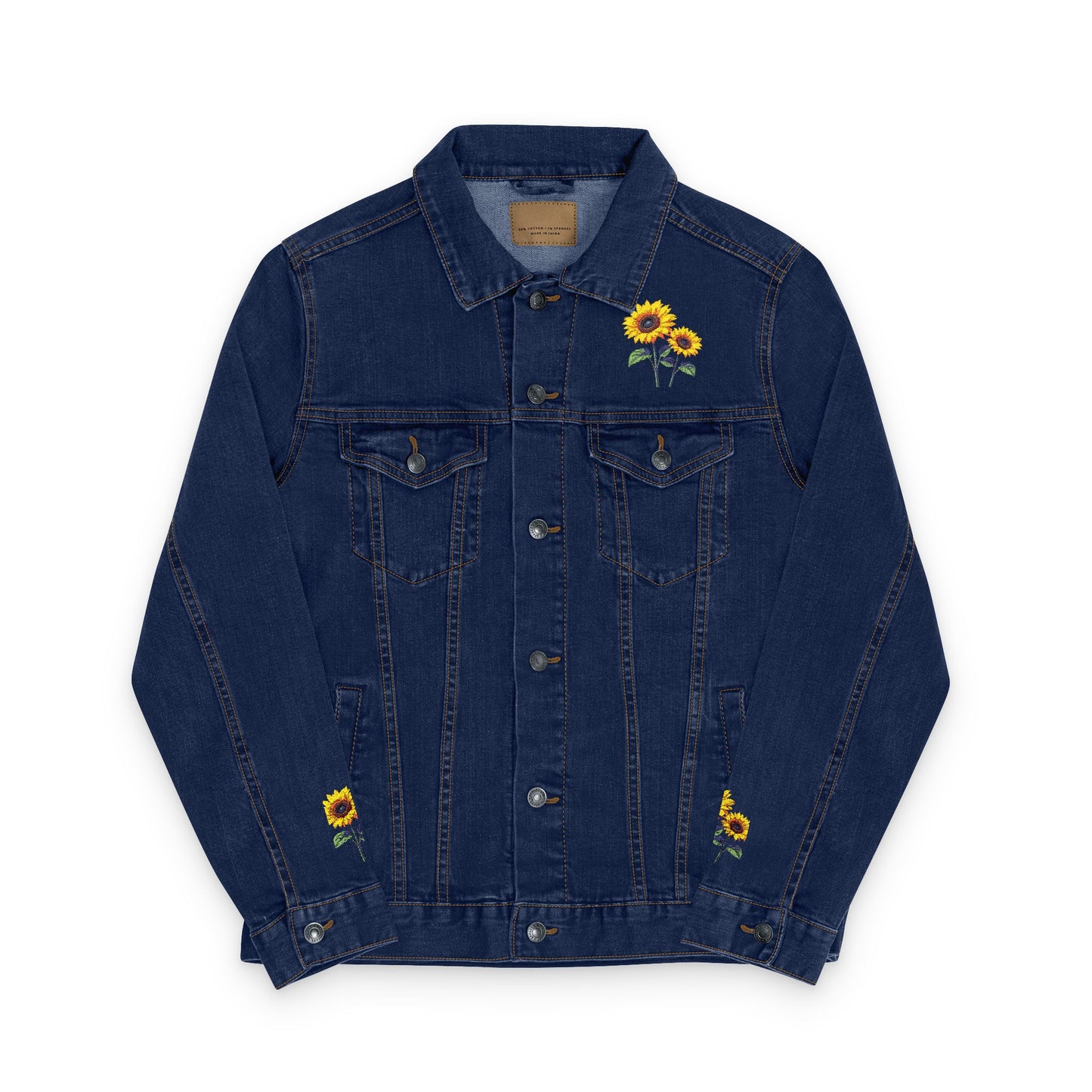 Embroidered Unisex Denim Jacket with Sunflowers