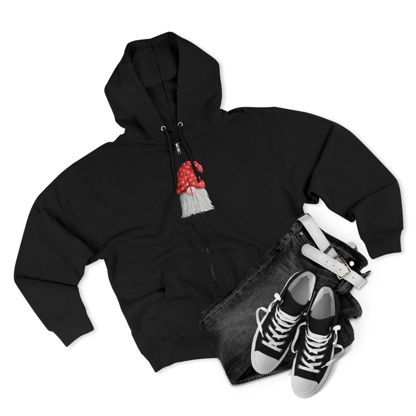 Zip Hoodie ~ Gnome with Red Polka Dot Hat