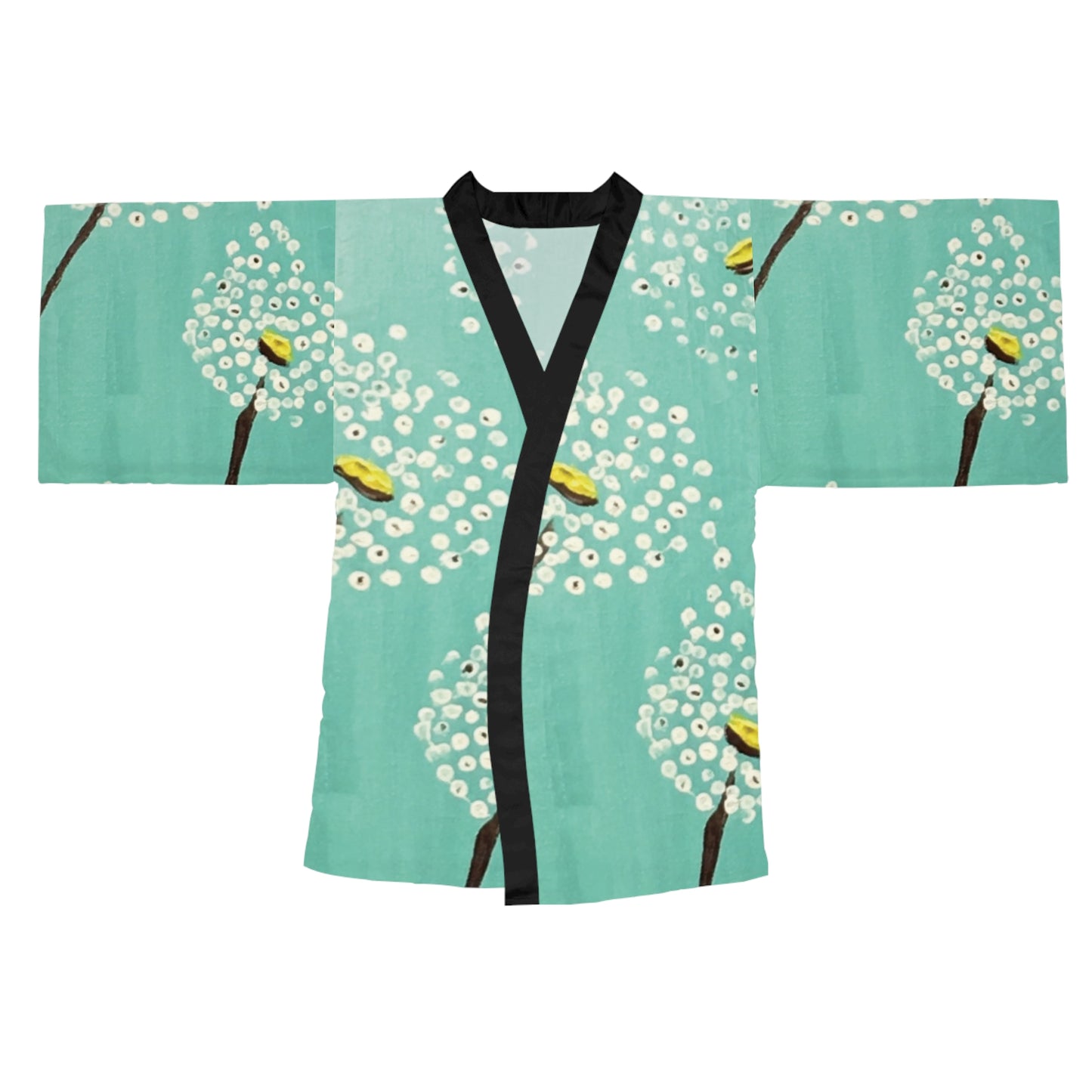 Kimono Robe-White Dandelions Design