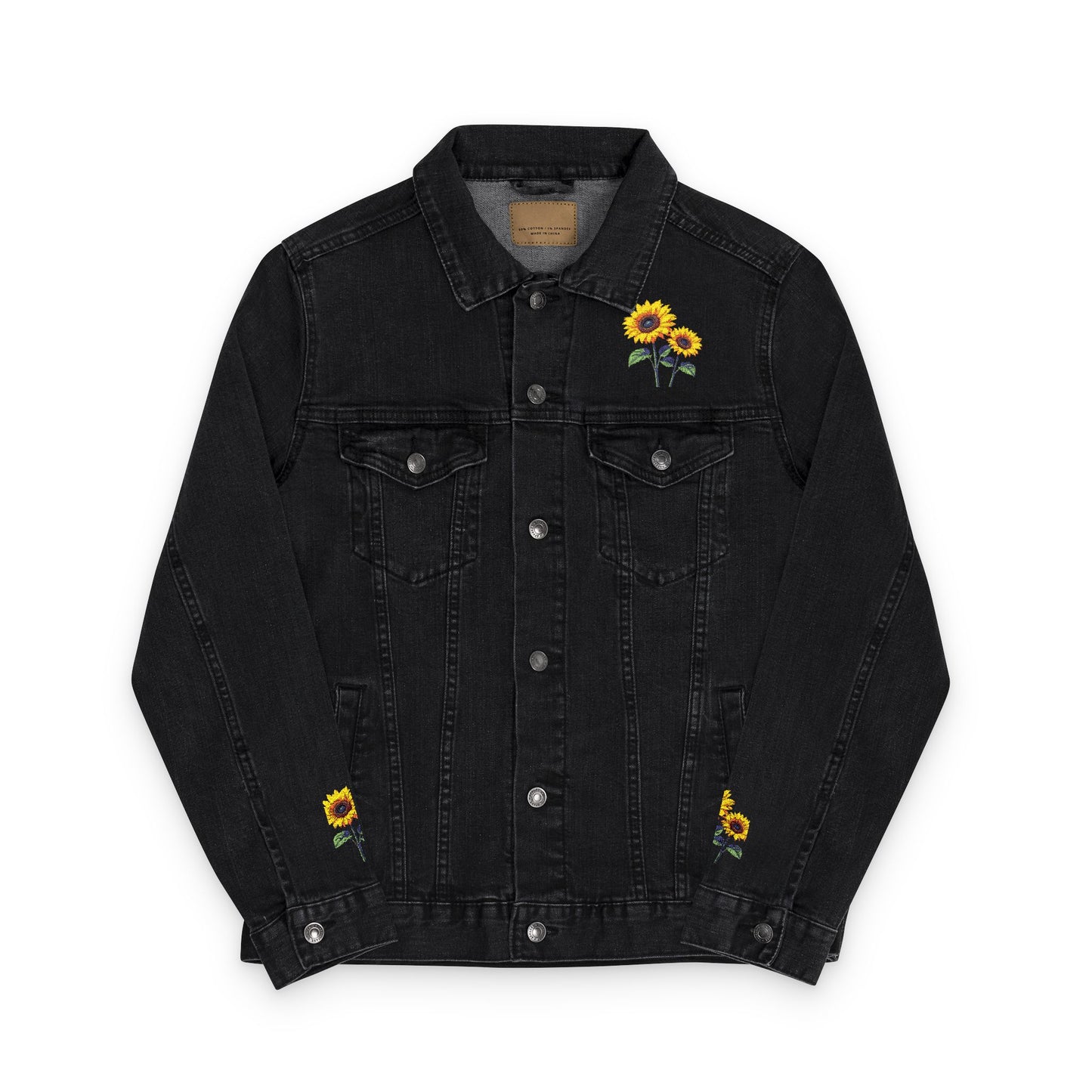Embroidered Unisex Denim Jacket with Sunflowers