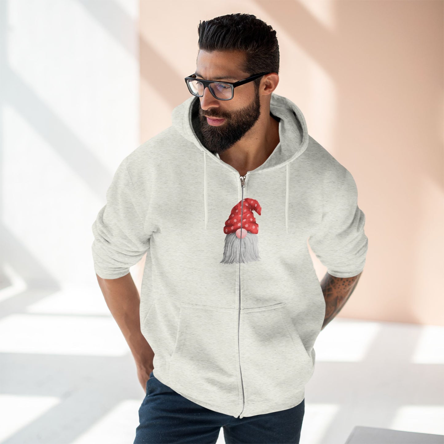 Zip Hoodie ~ Gnome with Red Polka Dot Hat