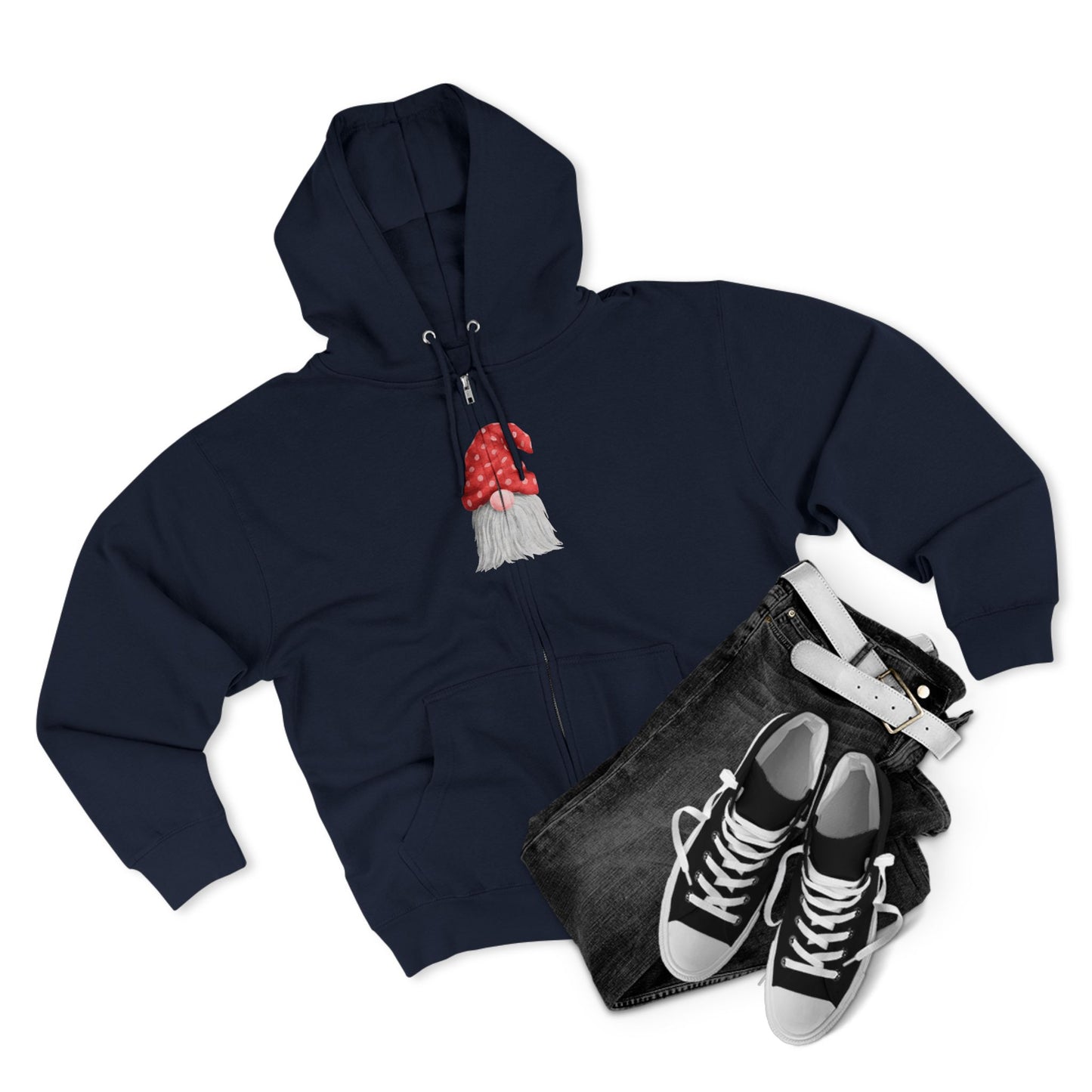 Zip Hoodie ~ Gnome with Red Polka Dot Hat