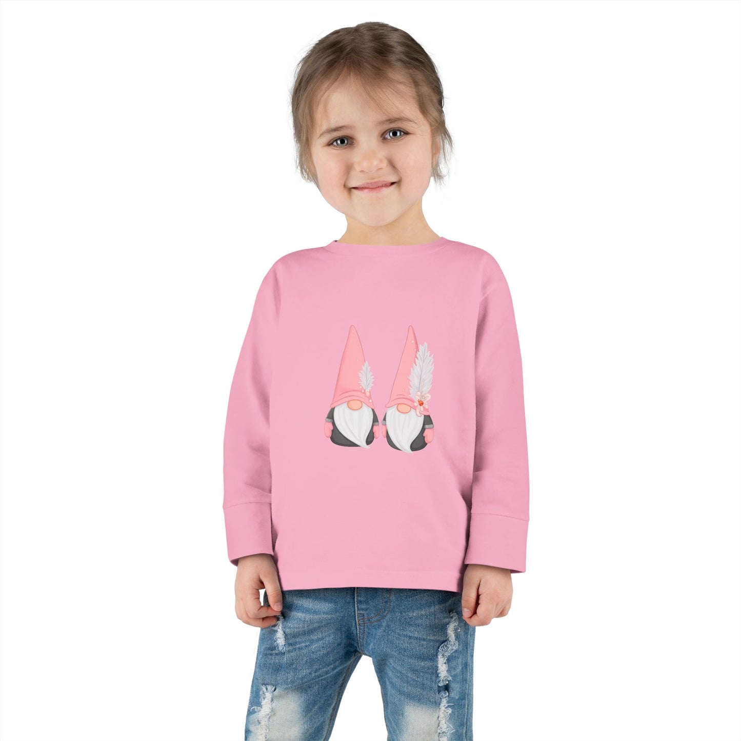 Cute Toddler Long Sleeve Tee ~ Pink Hatted Gnomes