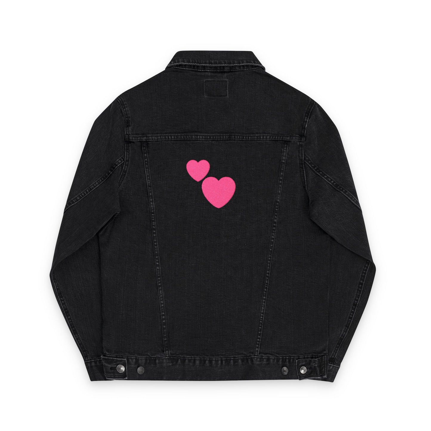 Embroidered Denim Jacket with 2 Hearts Design